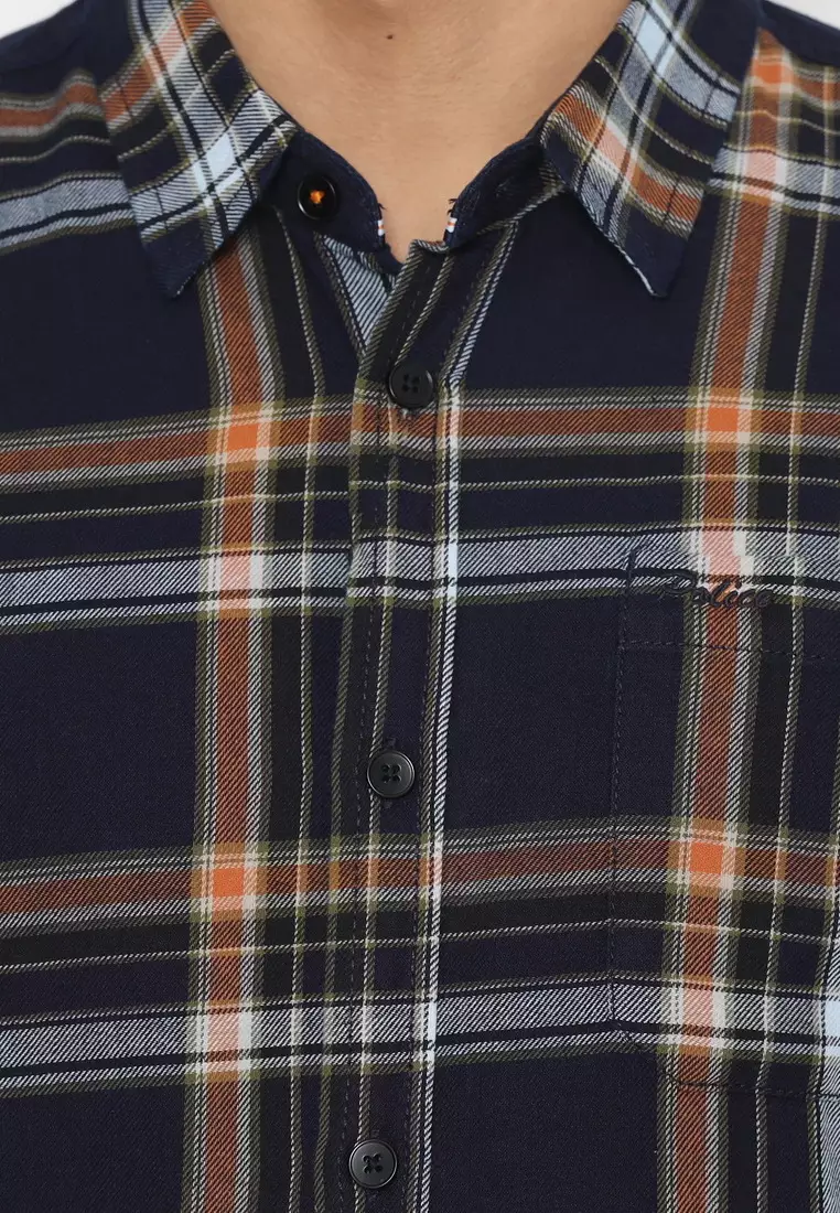 POLICE Kemeja Kotak Twill Orange Regular Fit Lengan Panjang Pria