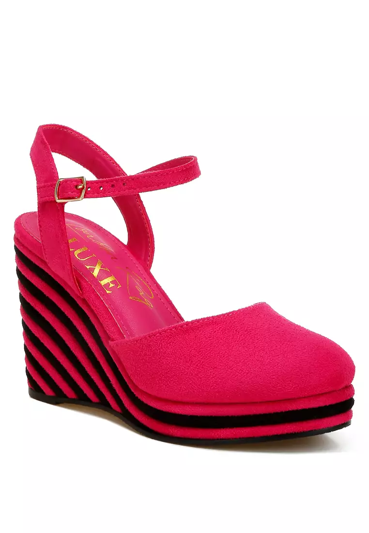 Sandal Wedge Warna Ganda dalam Warna Pink