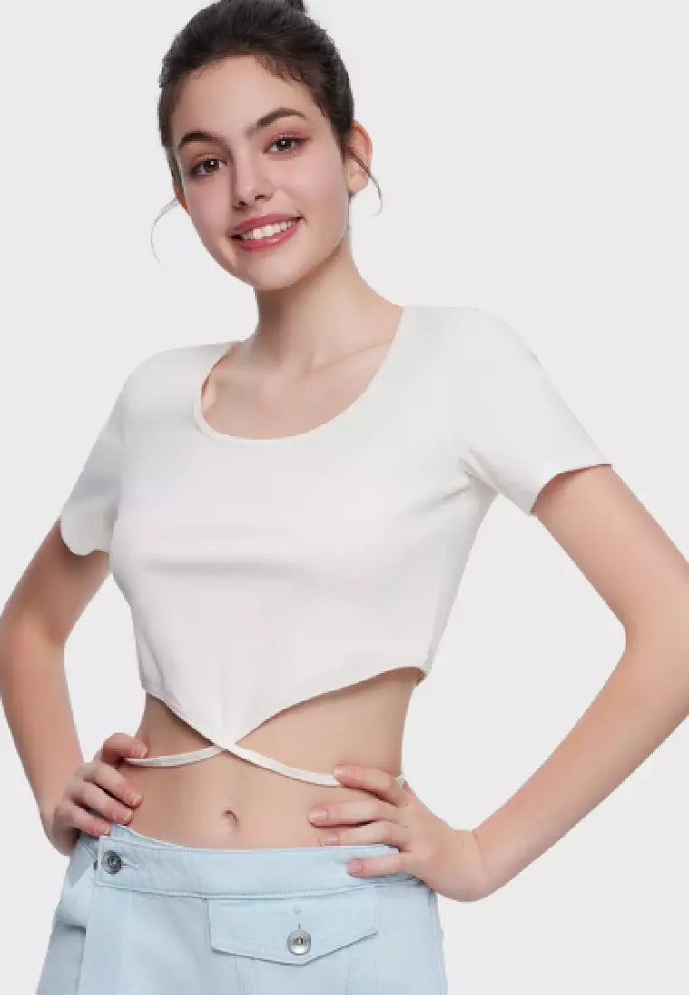 RUBINA SHORT SLEEVE SQUARE NECK CROPPED TEE TRIANGLE-SHAPED CROP TOP FOR WOMAN GIRL TP10382