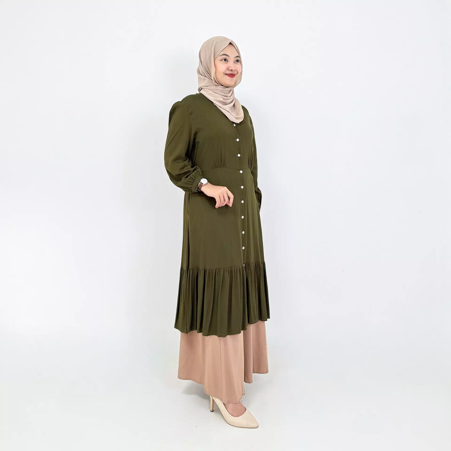 Long Tunic Mila [OLIVE] Baju Lengan Panjang Wanita