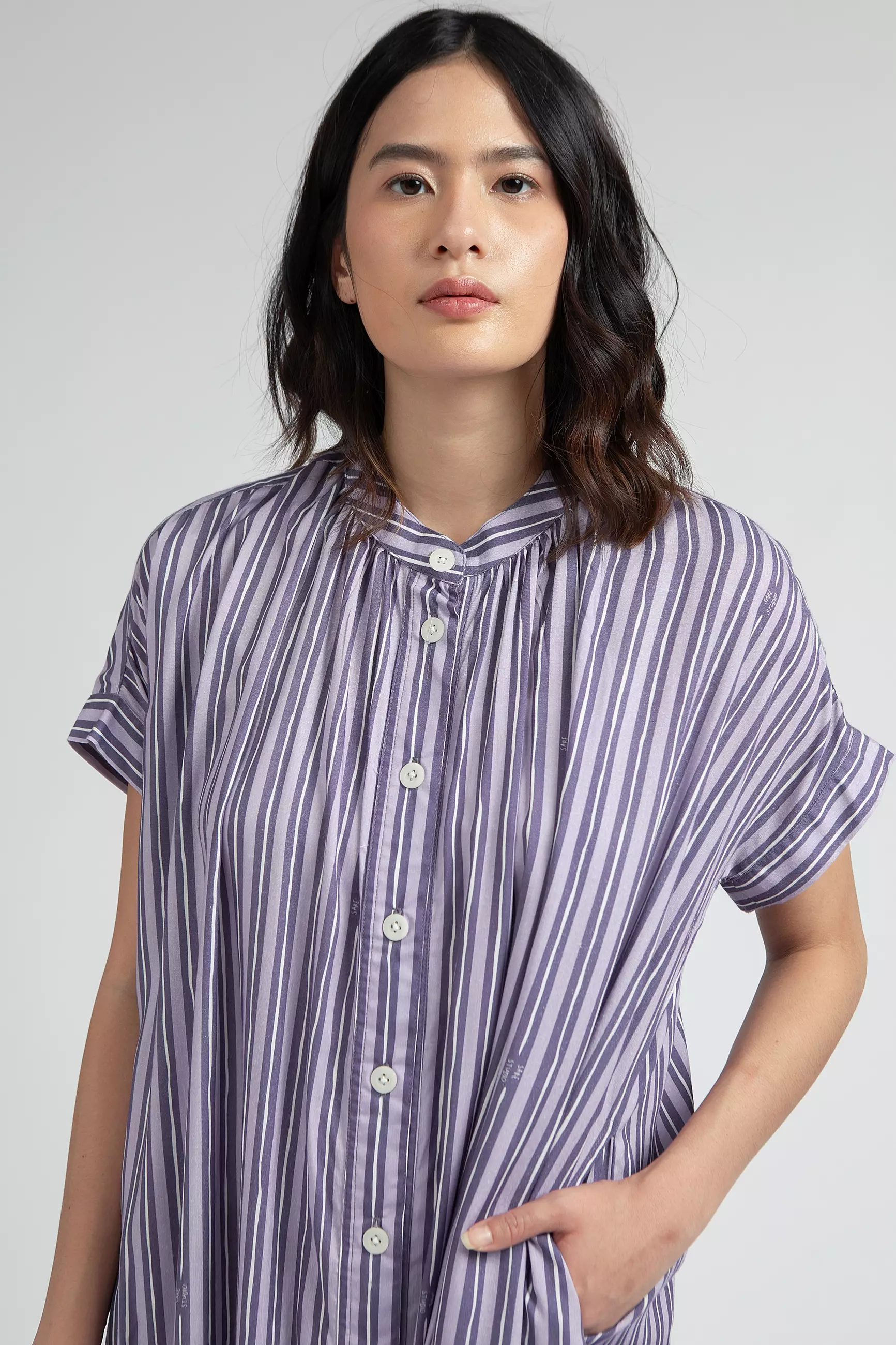 Daster Wanita Katun Ecovero | SARE studio Sleepwear OBI Loose Dress in Lilac Salur