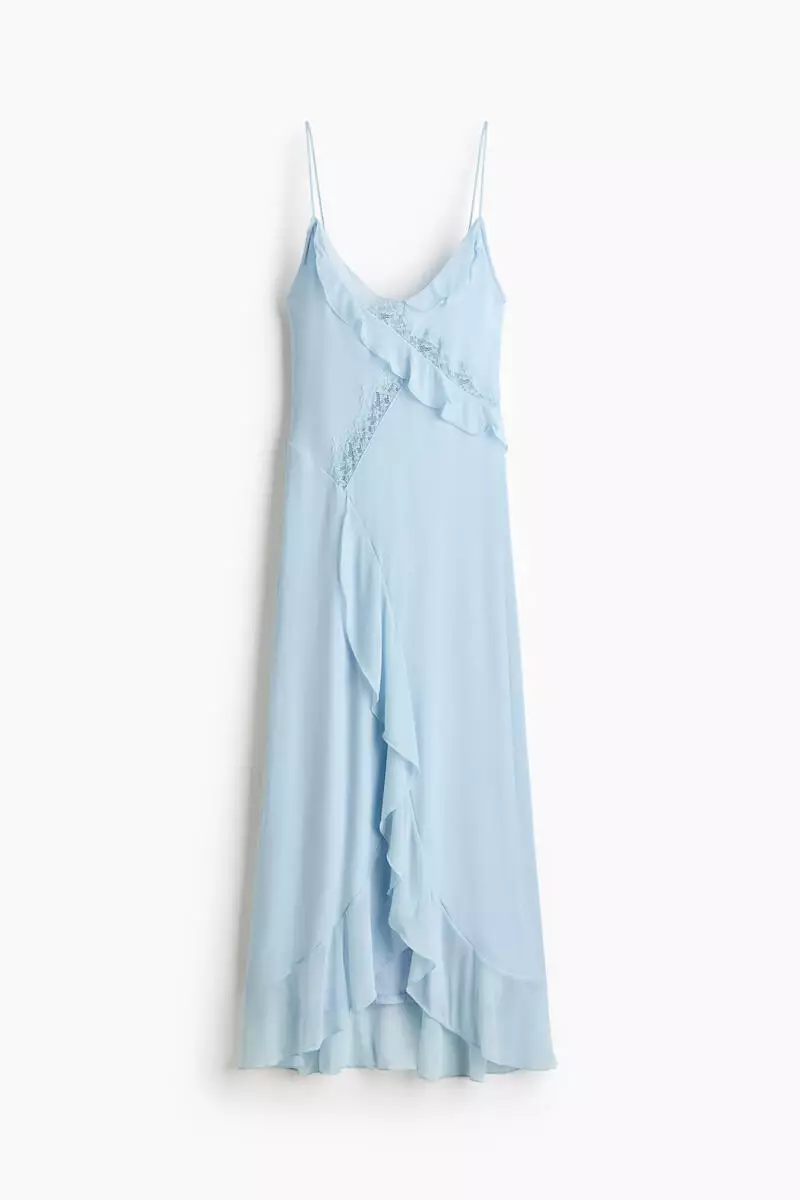h&m lace dress blue Buy Lace-trimmed flounced Online Tiered fitted dress in an Watch Live Dani Daniels Color:Mauve Pink Bouquet