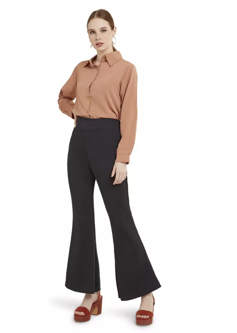 Celana Cutbray High Waist Long Pants Polos Wanita Premium Quality - Black