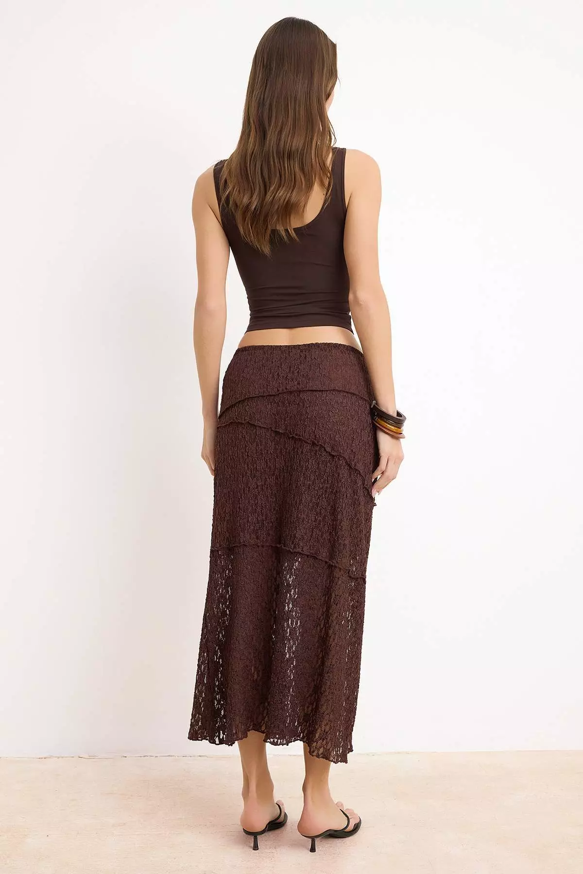 Dark Brown A Line Lace Lined Maxi Skirt Twoss25Et211