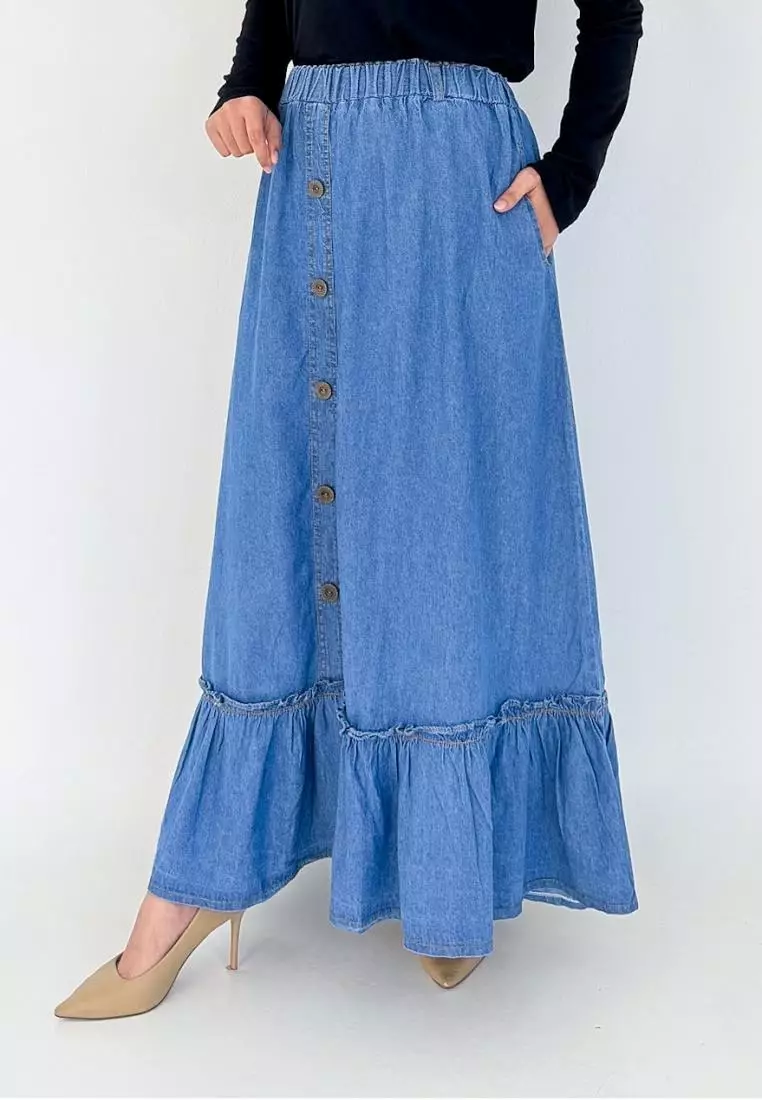 Jual LEZAHRASIGNATURE Wilona Skirt (Rok Panjang Soft Denim Wanita) Biru Muda Original 2025 | ZALORA Indonesia ®
