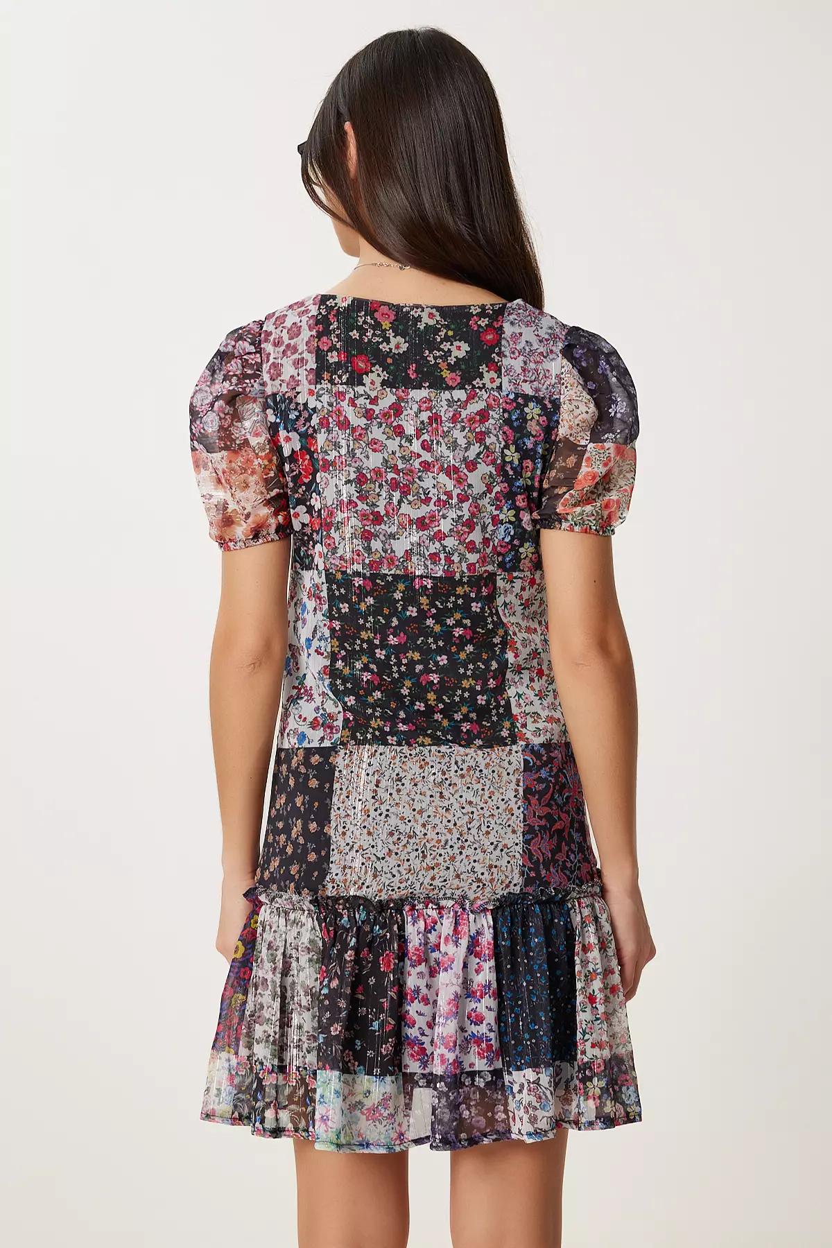 Women's Black Pink Ethnic Patterned Summer Chiffon Dress Tp00057