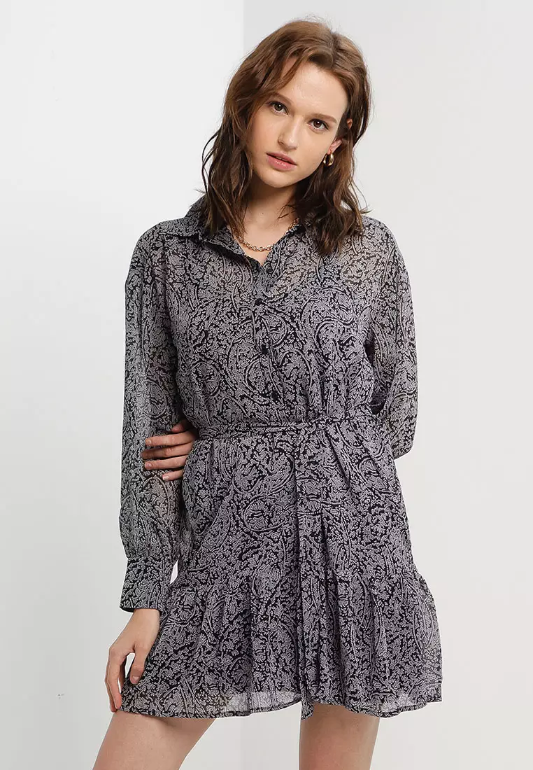 WS Topshop paisley tie waist shirtdress