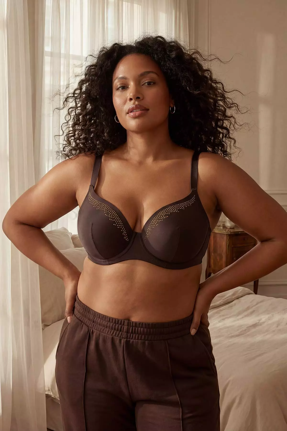 Brown Gold Stone Printed Covered Plus Size Bra Tbbss26Cw00001