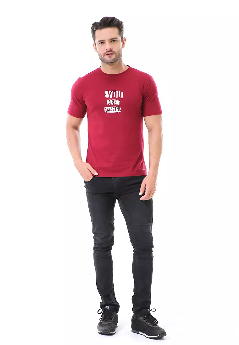 Aisley Kaos Pria Lengan Pendek Motif You Are Amazing Casual Tshirt Material Cotton ORIGINAL - Maroon