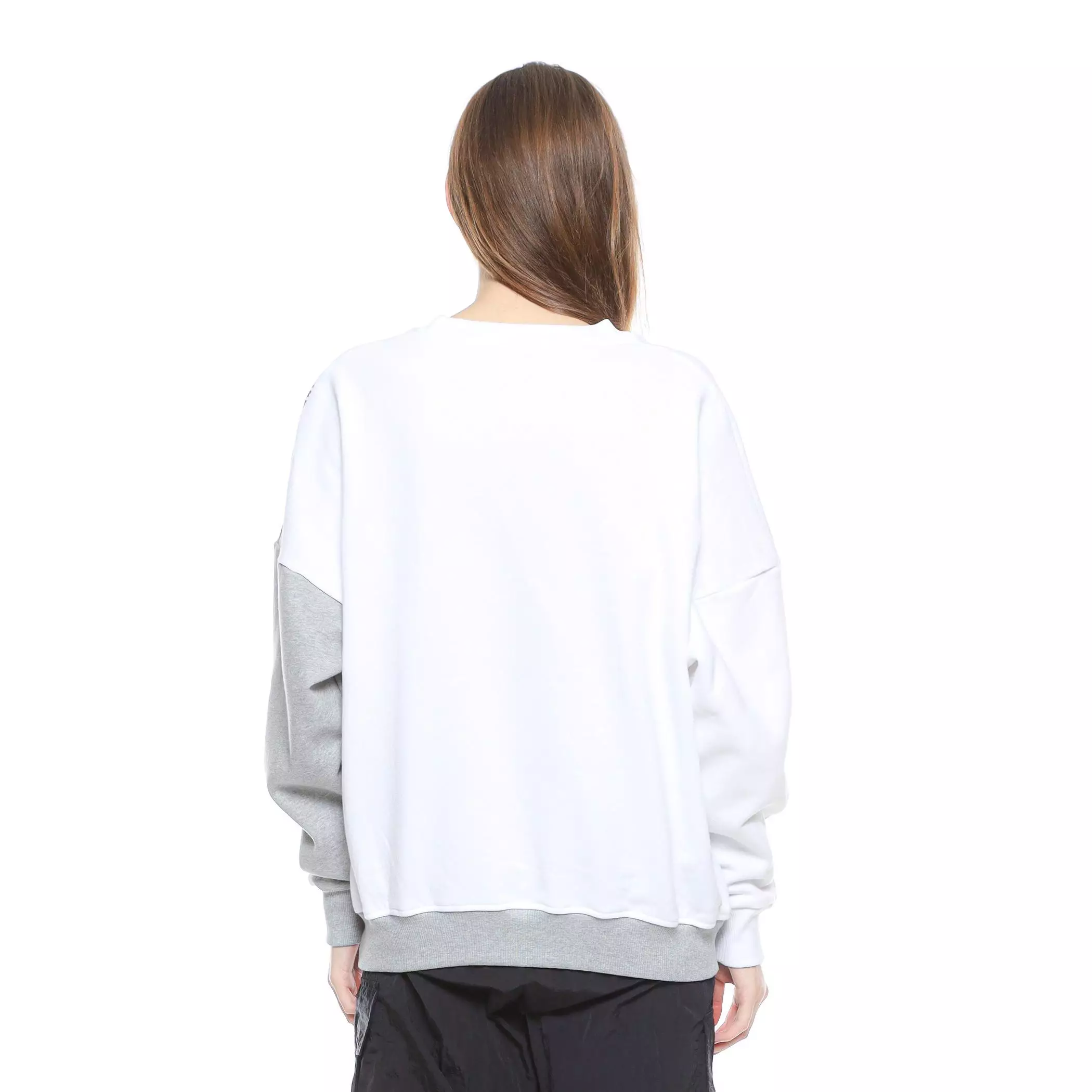 Enough For Today - Sweater Crewneck Oversize Wanita Boxy Kombinasi Warna Silang Warna Putih Abu Misty Sablon Foil Motif Diamonds