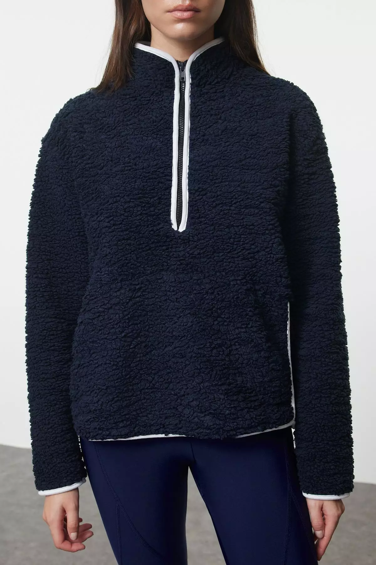 Navy Blue Plush Knitted Sports Sweatshirt THMAW23SW00021