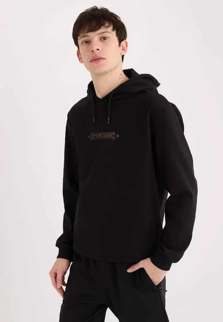 Regular Fit Hooded Back Printed Sweatshirt