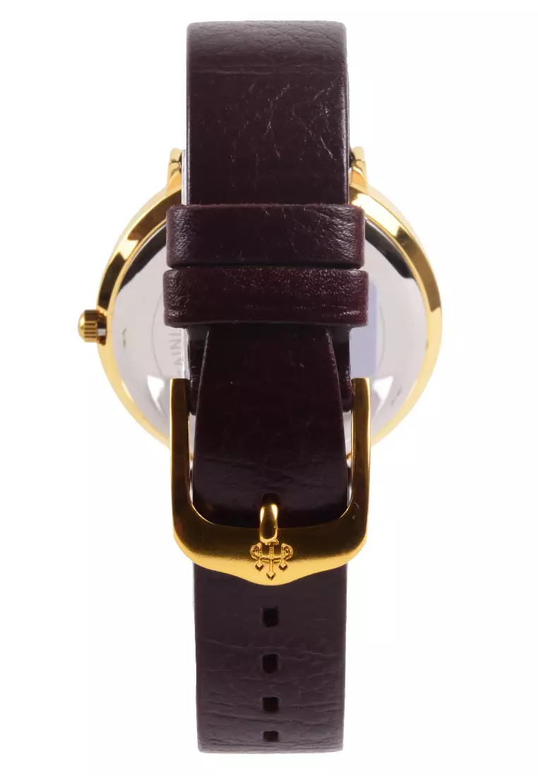 Lobor Dress Watch - Jam Tangan Analog Pria - Gold Case Black Dial Brown Leather Strap - D2703