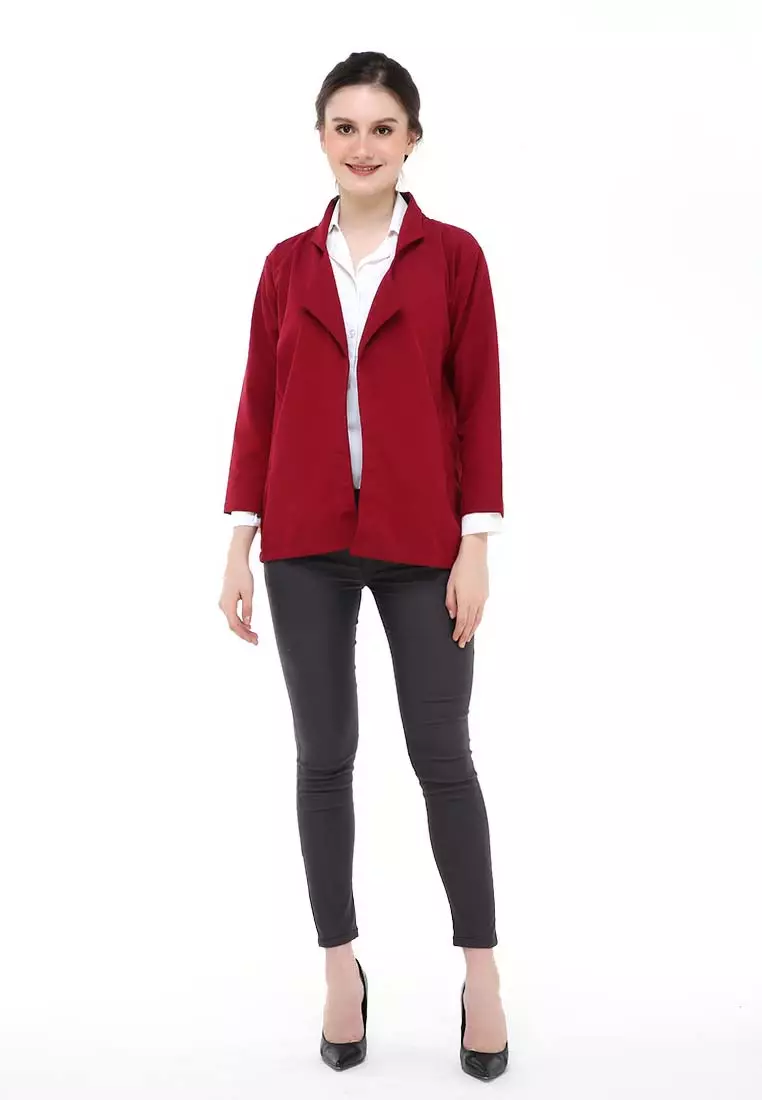 Blazer Wanita Casual Suit Material Baby Canvas ORIGINAL - Maroon