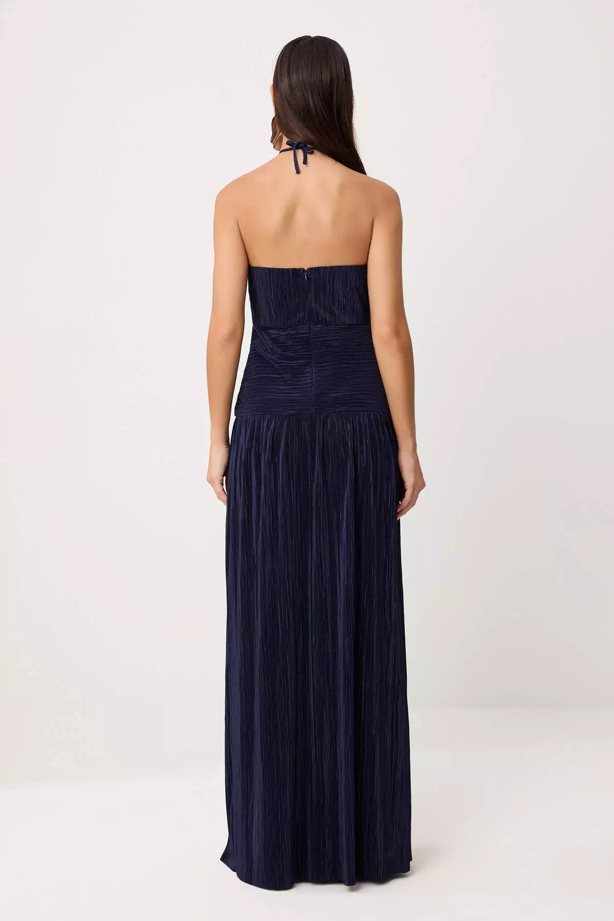 Navy Blue Pleated Maxi Evening Dress & Graduation Gown Tprss26Ae119