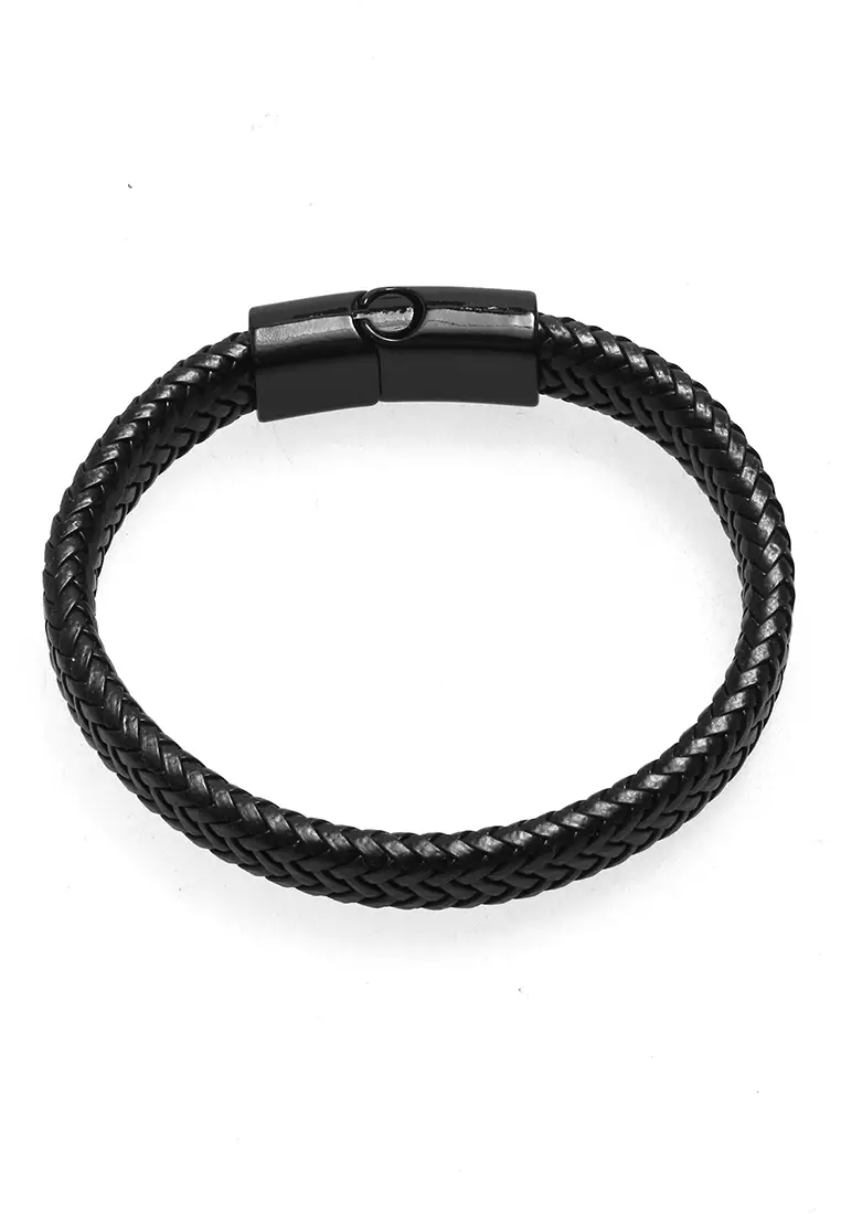 Aleda Gelang Kasual Pria Aksesoris Fashion Adjustable Strap Desain Kepang Material Leather ORIGINAL - Black
