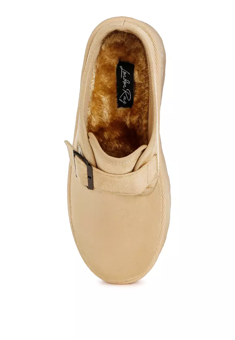 Sepatu Platform Tali Gesper Klasik Slip-On Warna Beige