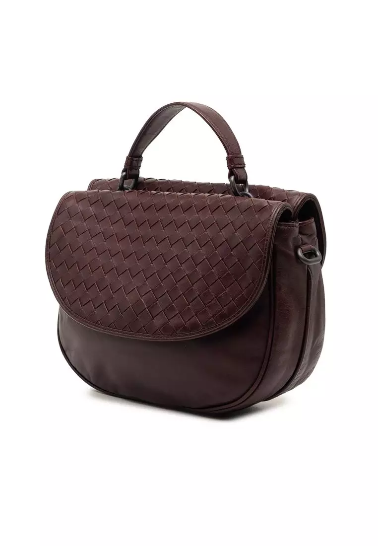 Pre-Loved Bottega Veneta Intrecciato Trimmed Leather Double Sided Flap Satchel