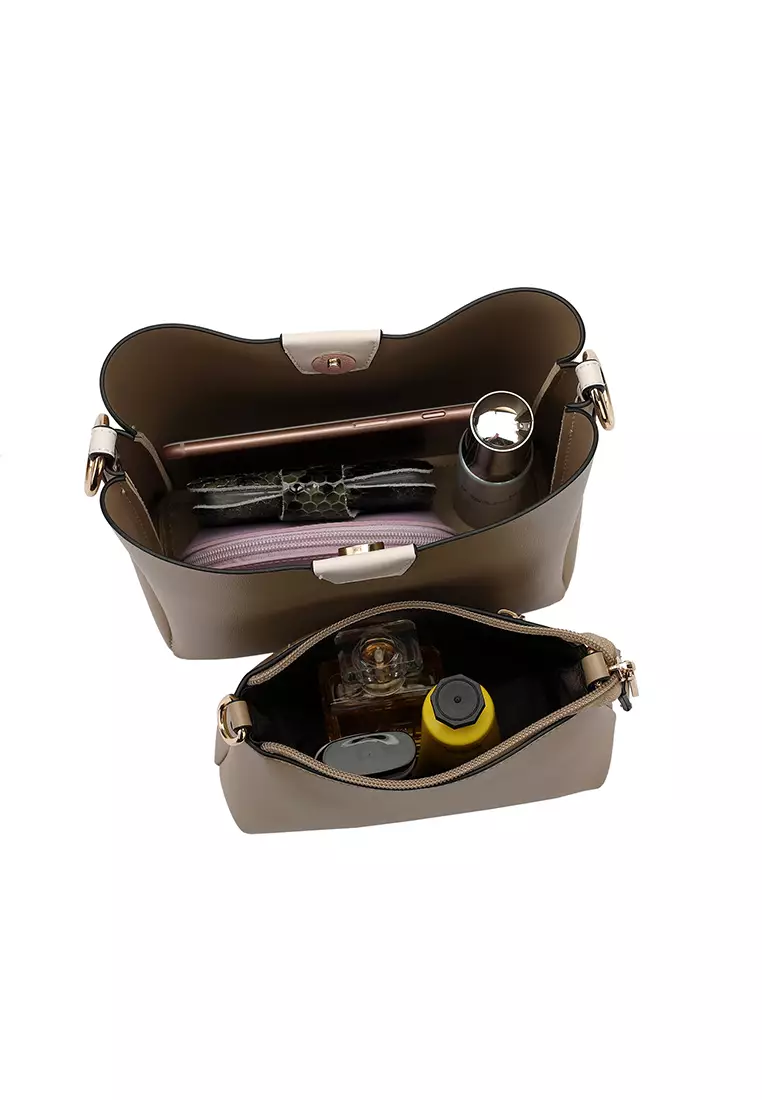 2-In-1 Top Handle Bag Sling Bag & Sling Bag (二合一 手拿袋 & 斜孭袋) - 米黃色