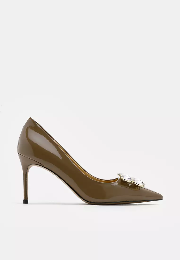 Discount on Pazzion  shoes - SKU: Elysia Embellished Pointed Heels Khaki