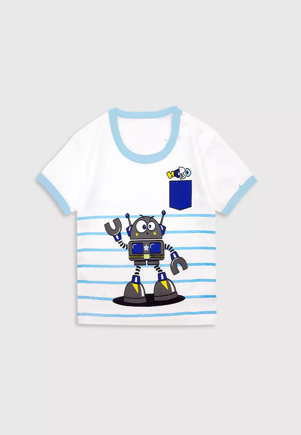 Wakakids Baju Bayi Anak Laki Laki Motif Robot Setelan Kaos Usia 6 Bulan Hingga 12 Bulan 4078 Biru Muda