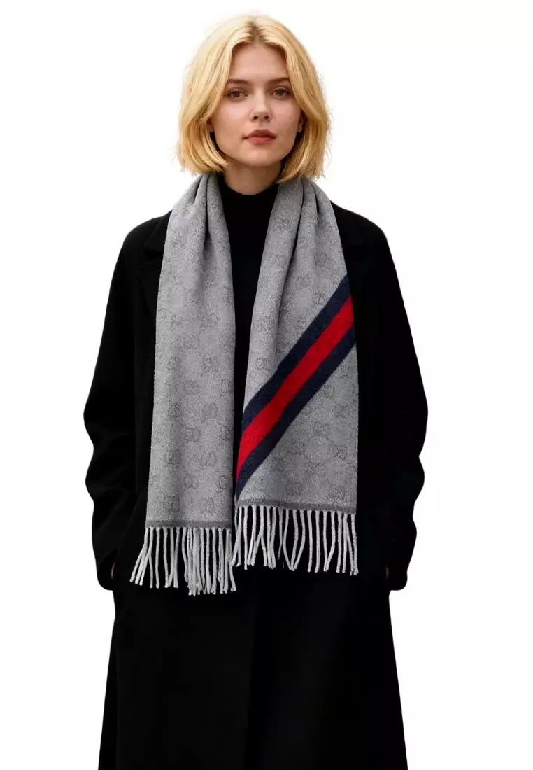 GG Logo Wool Scarf in Grey 570603 3G200