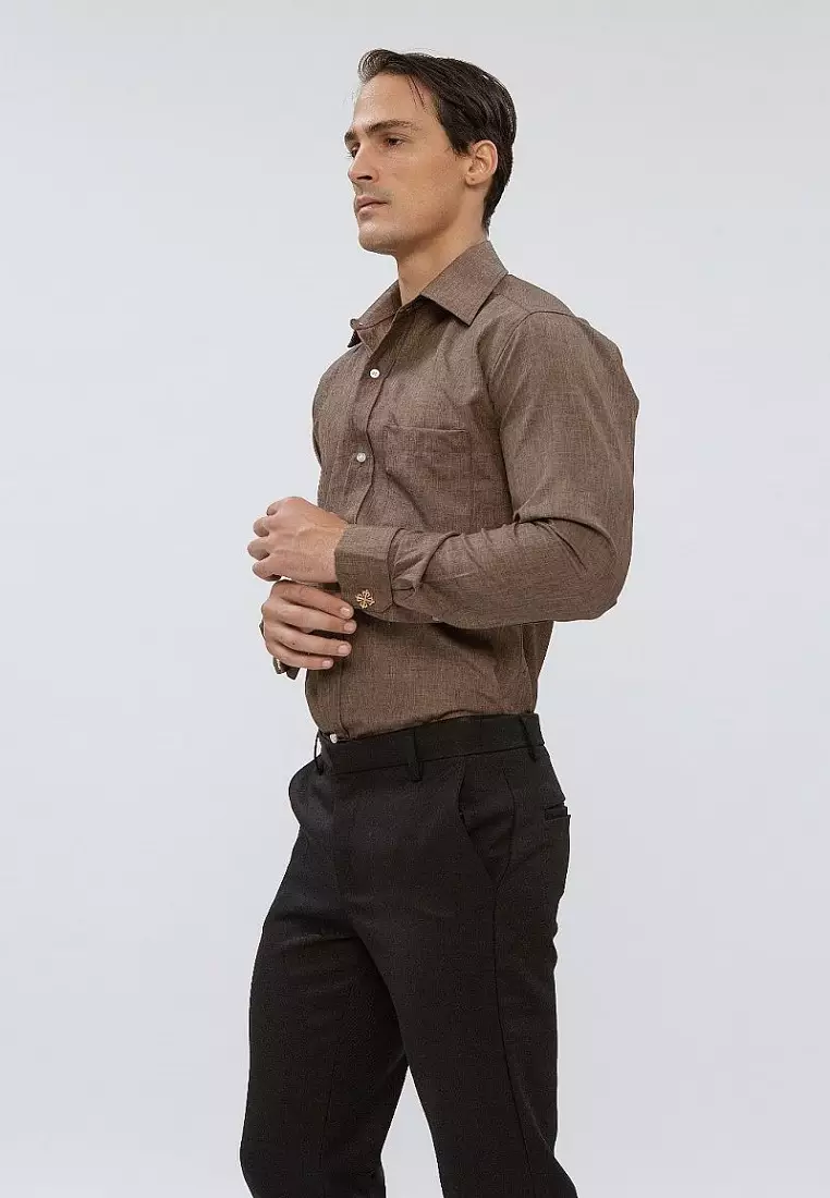 Houseofcuff Kemeja formal Kerja Slim Fit French Cuff Coklat