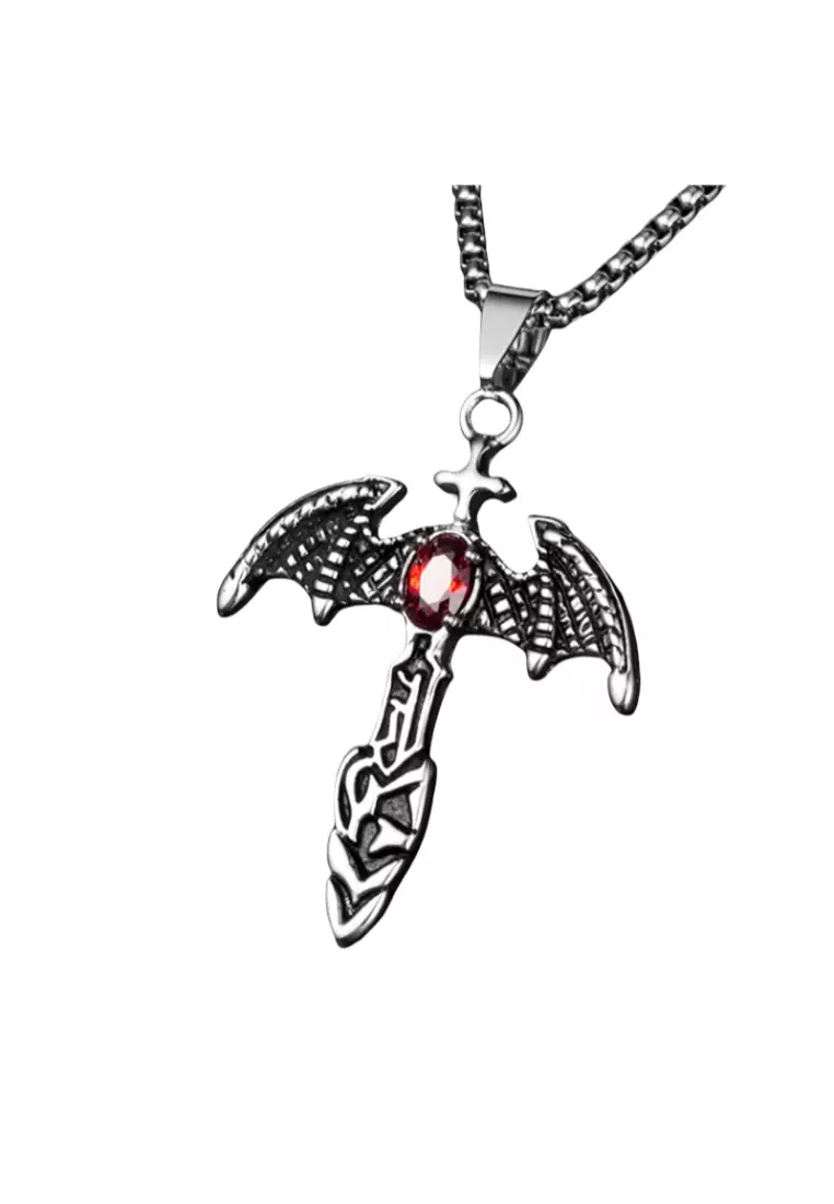 Men's Bat Wings Diamond Cross Titanium Steel Necklace