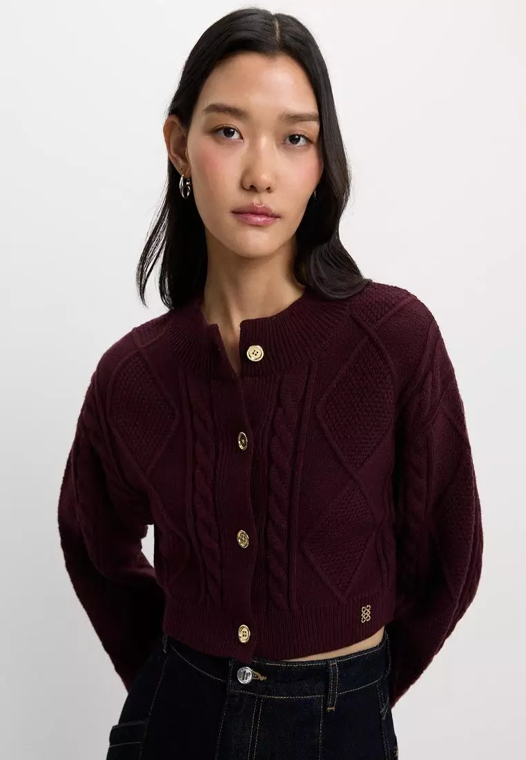 Buttoned Cable Knit Cardigan
