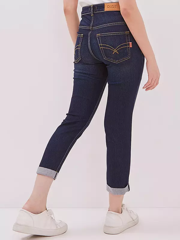 DUST Celana High Rise ⅞ Skinny Jeans Mentari Medium Dark Blue Comfease (D.3371-HR)