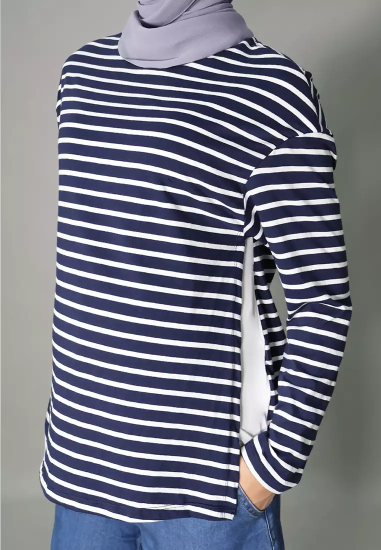 Dark Blue Maternity & Nursing Long Sleeve Top