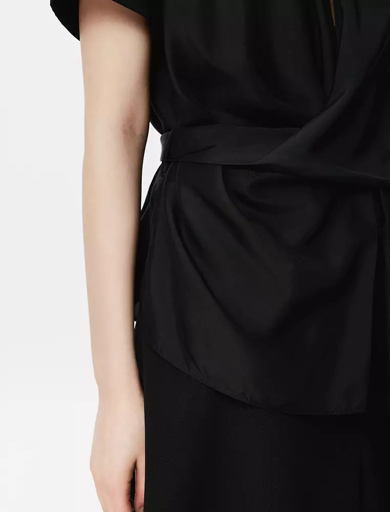 V-Neck Twist Knot Short Sleeve Shirt