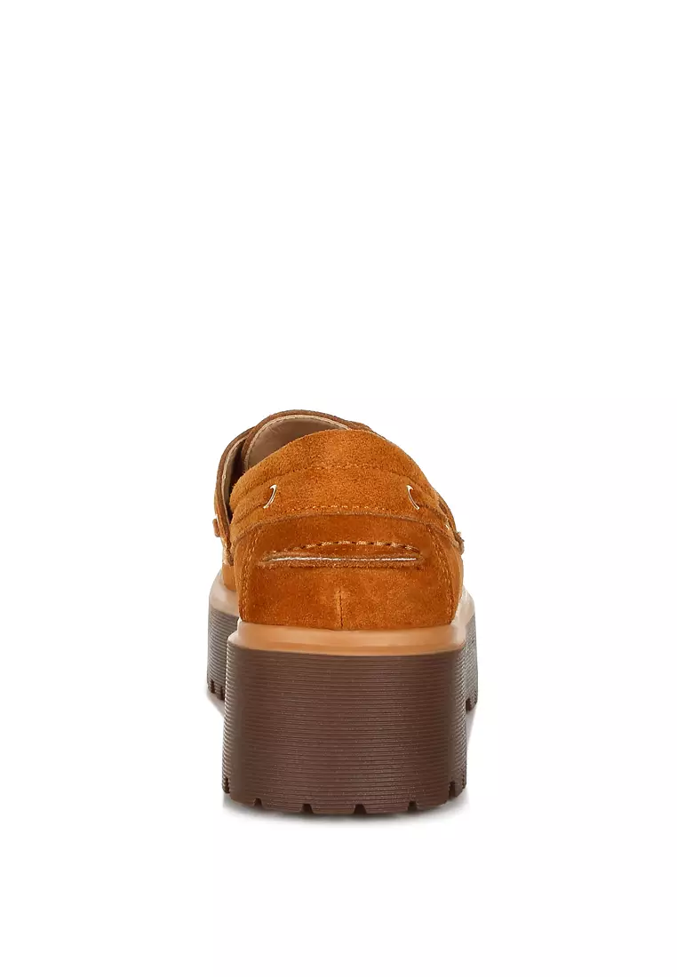 Sepatu Loafer Oxford Suede Tebal Warna Coklat Keemasan