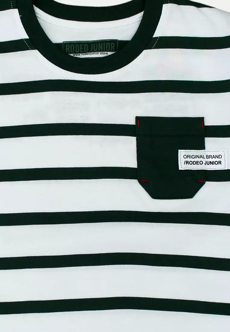 Tshirt/ Kaos Anak Laki/ Rodeo Junior Green Stripe With Pocket