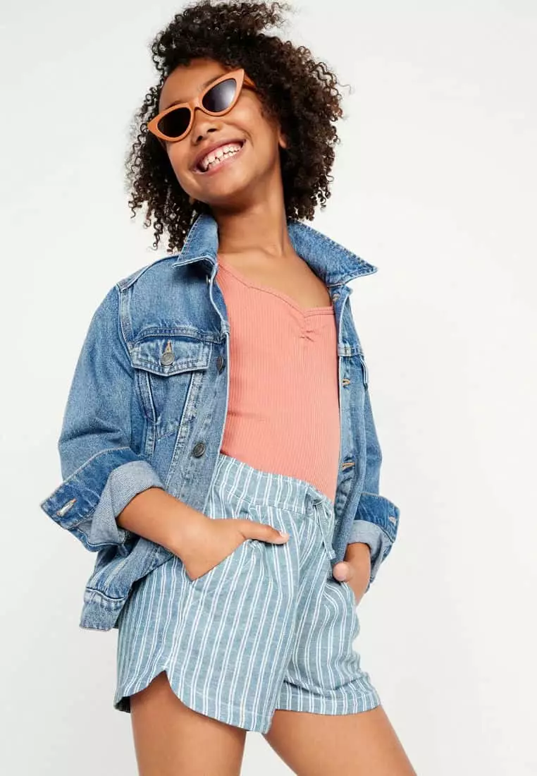 Striped Linen-Blend Drawstring Shorts for Girls