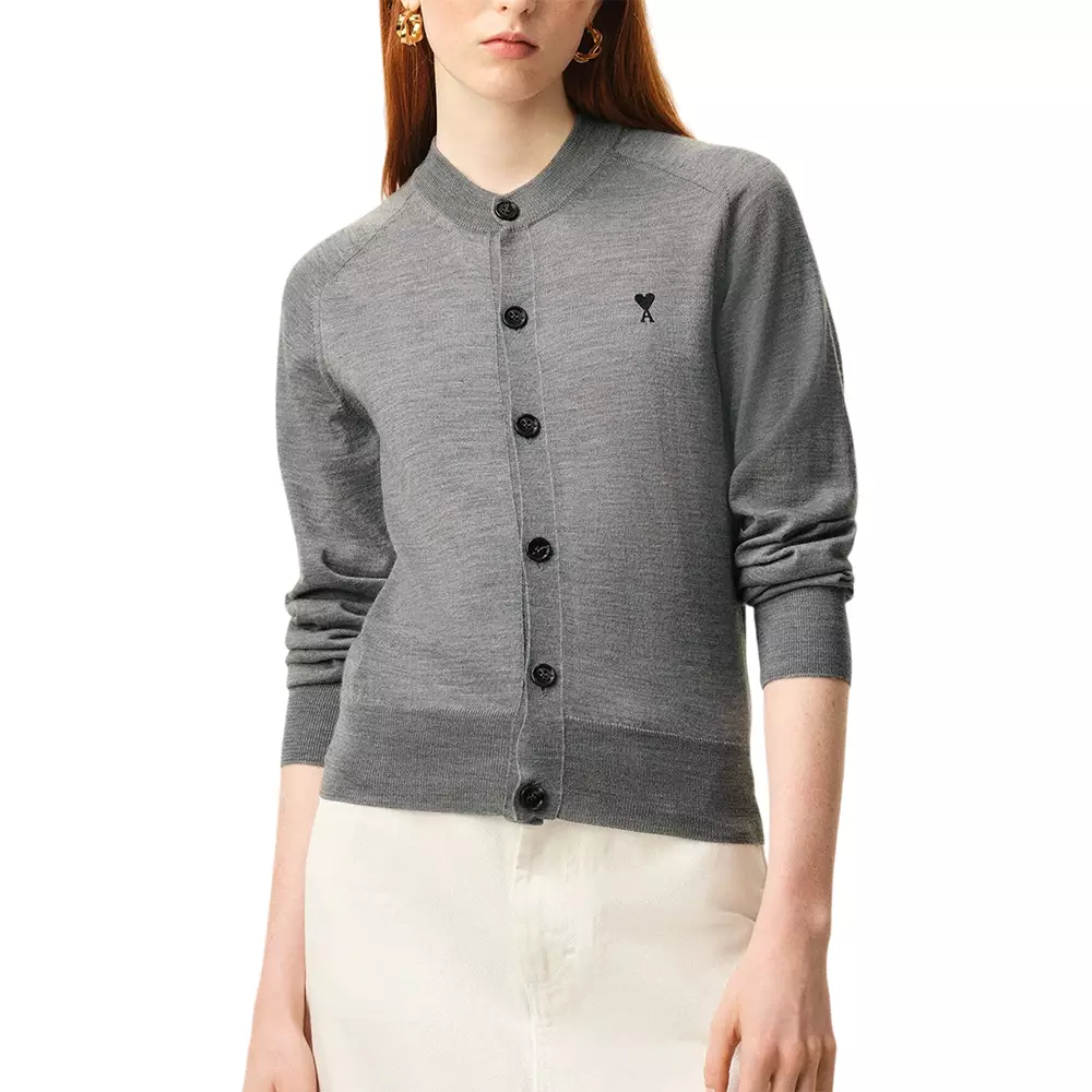Black Ami De Coeur Wool Crewneck Cardigan Heather Grey