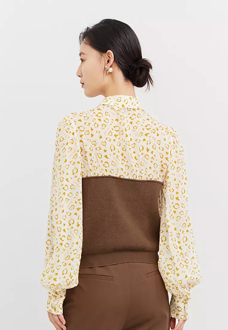 Leopard Print with Tweed Detailing Patchwork Shirt