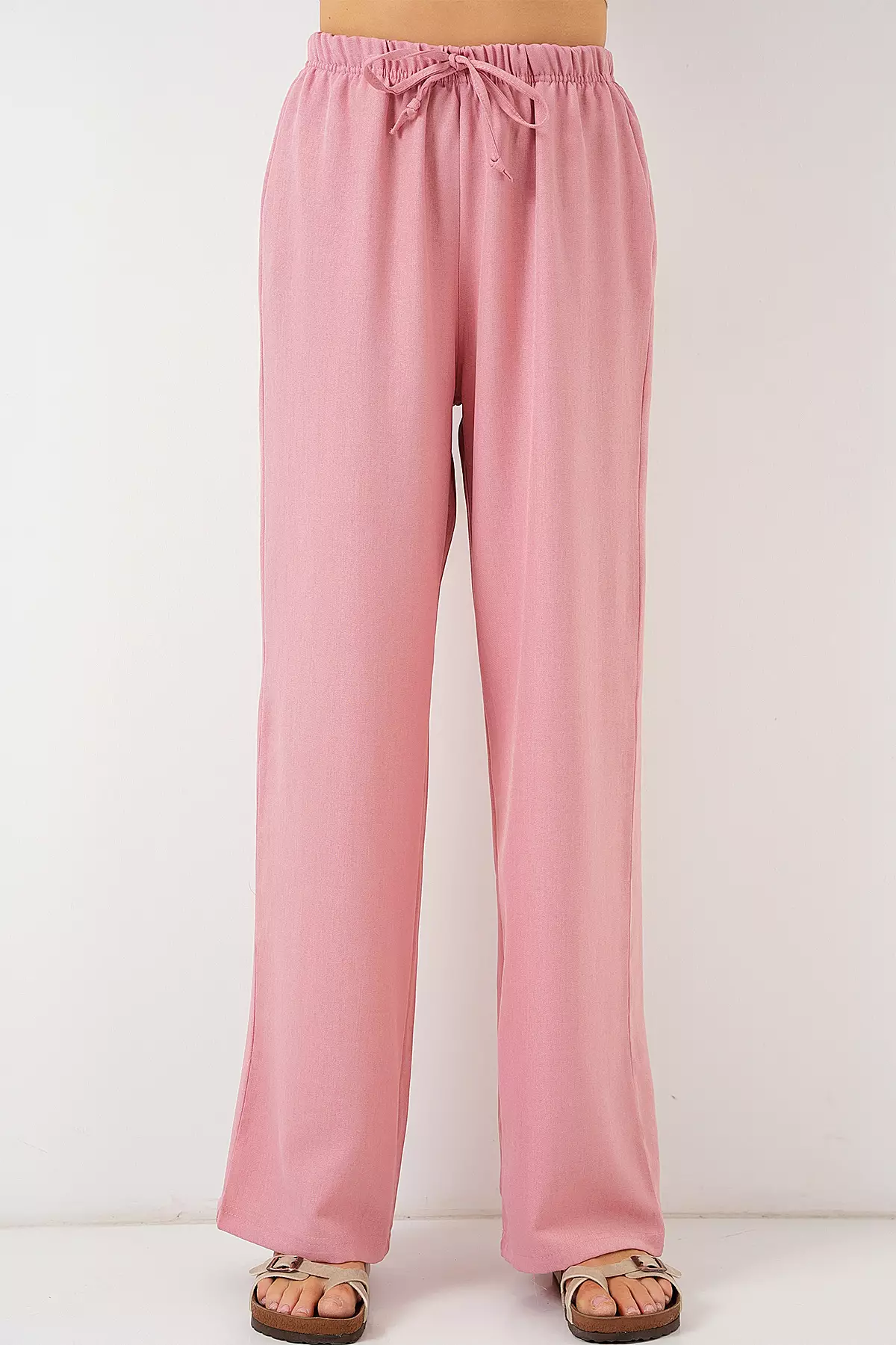 Women's Wide Leg Linen Trousers 6735 - Powder