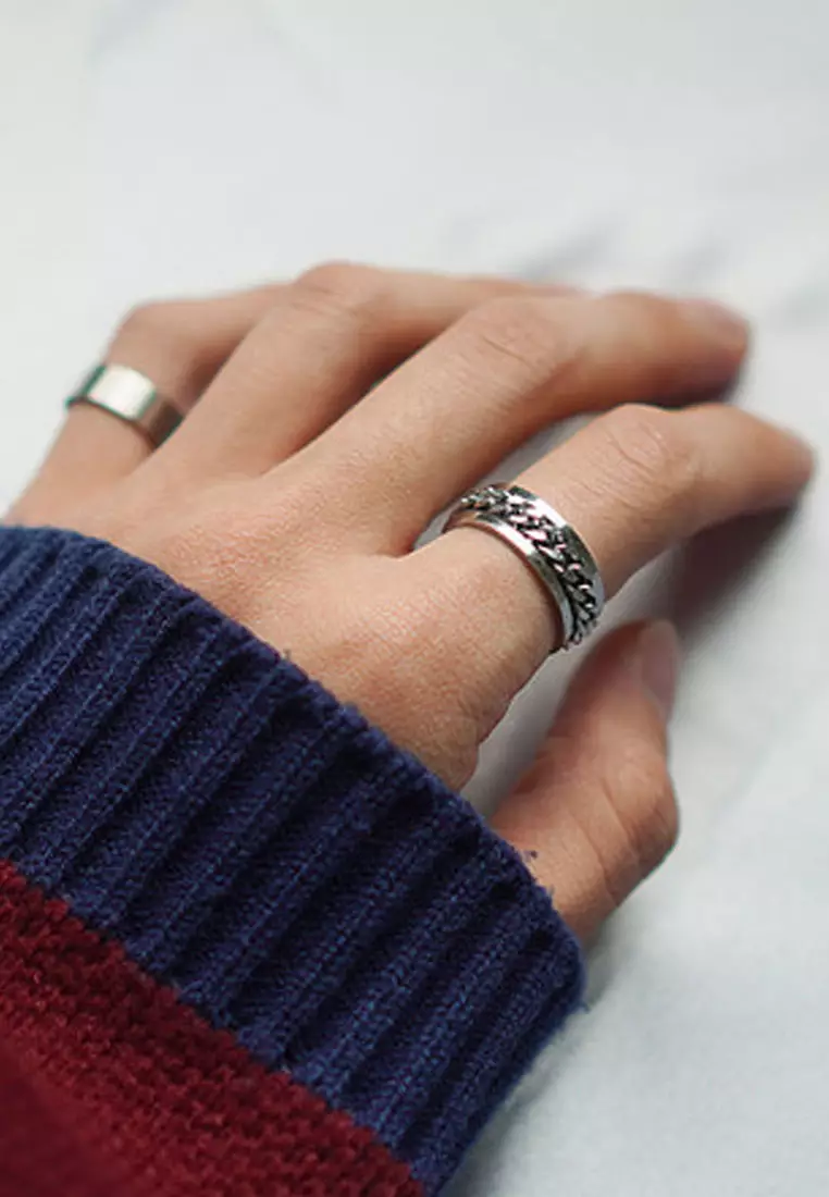 Aksesoris Pria Revovling Chain Center Men's Ring Cincin Pria Berputar Silver