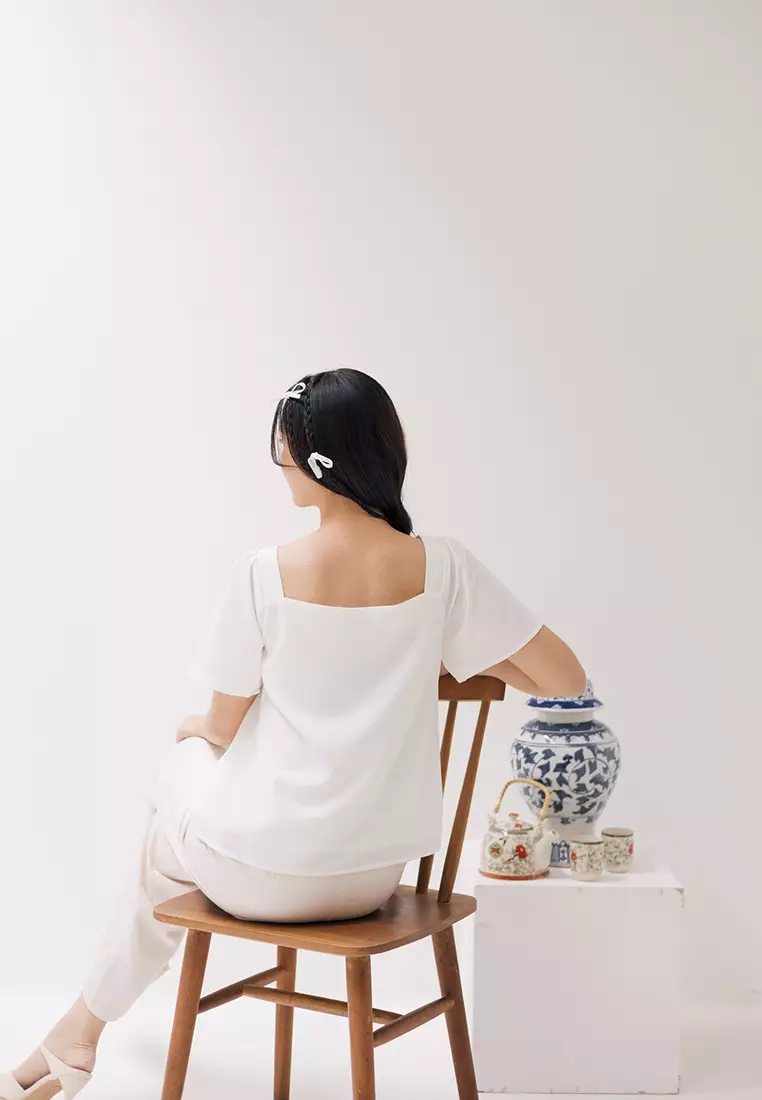 Moma Flare Sleeve Top in White