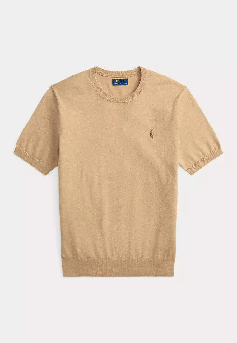Cotton Crewneck Short-Sleeve Sweater