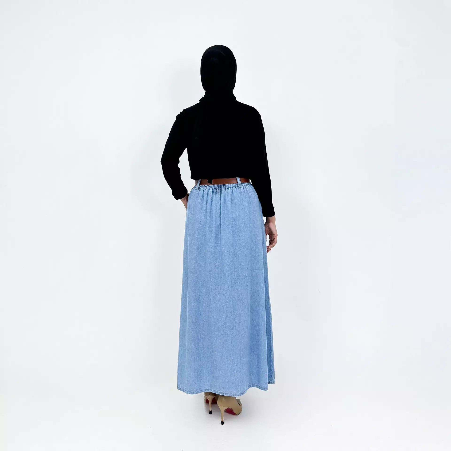Ulfa Denim Skirt - Rok Panjang Soft Jeans Wanita BIRU MUDA