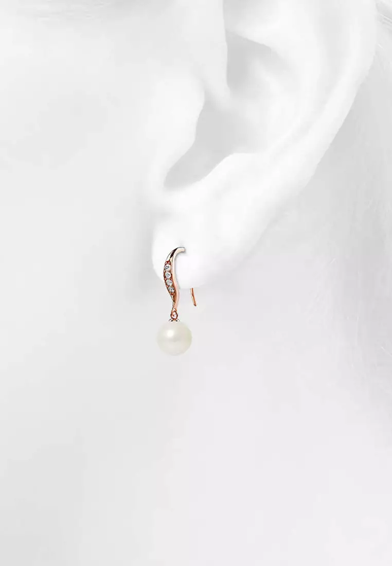 KRYSTAL COUTURE Chivalry Pearl Drop Earrings Embellished with Swarovski® Crystal Pearls-Rose Gold/Pearl White
