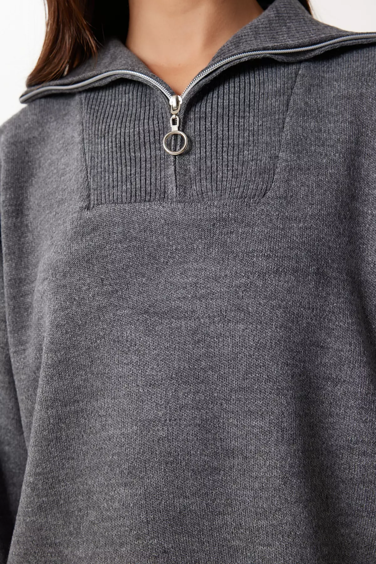 Women'S Gray Knitwear Sweater Skirt Set Pf00113