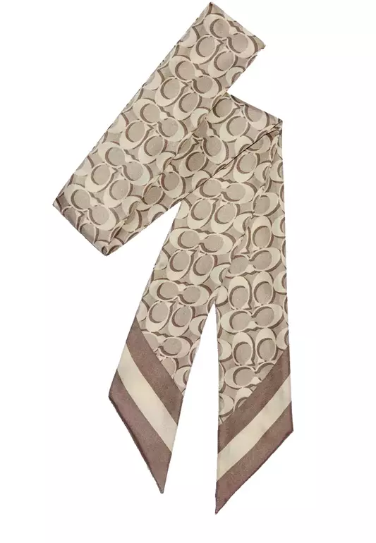 Signature Print Silk Skinny Scarf in Bone C8363