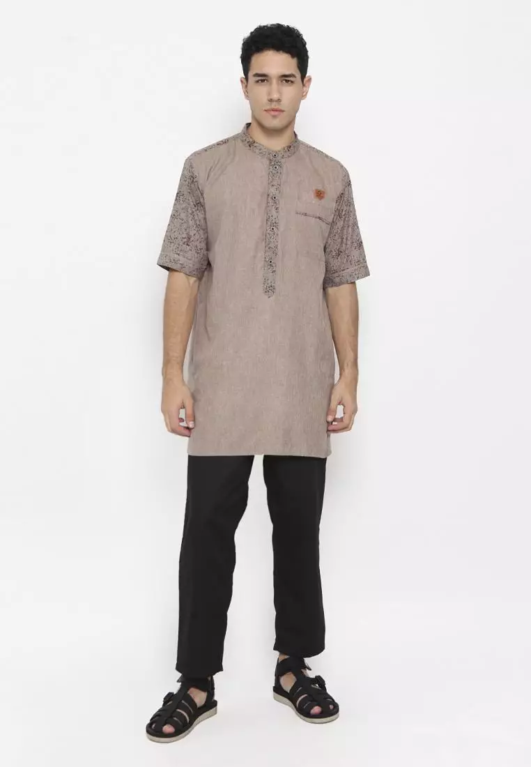 Zayidan Baju Koko Gamis Muslim Pria Fudail Pdk - Cokelat Polos