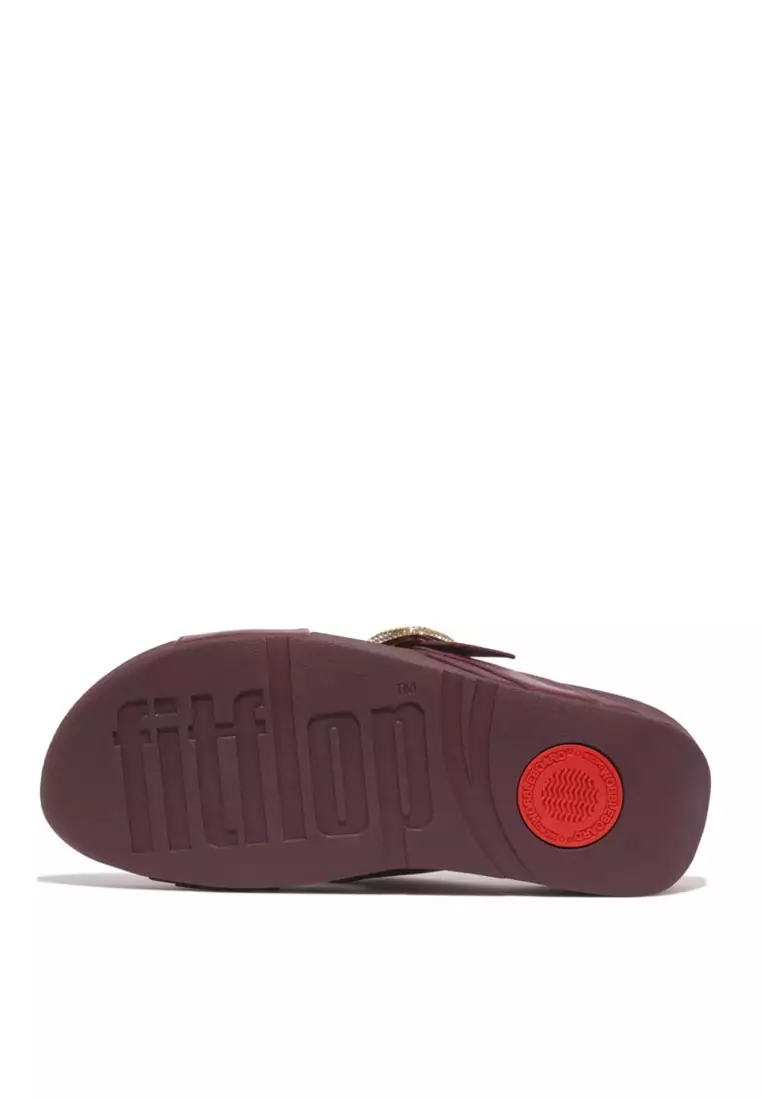 FitFlop LULU Crystal-Buckle Leather Cross Slides - Mauve Wine (HO1-B37)