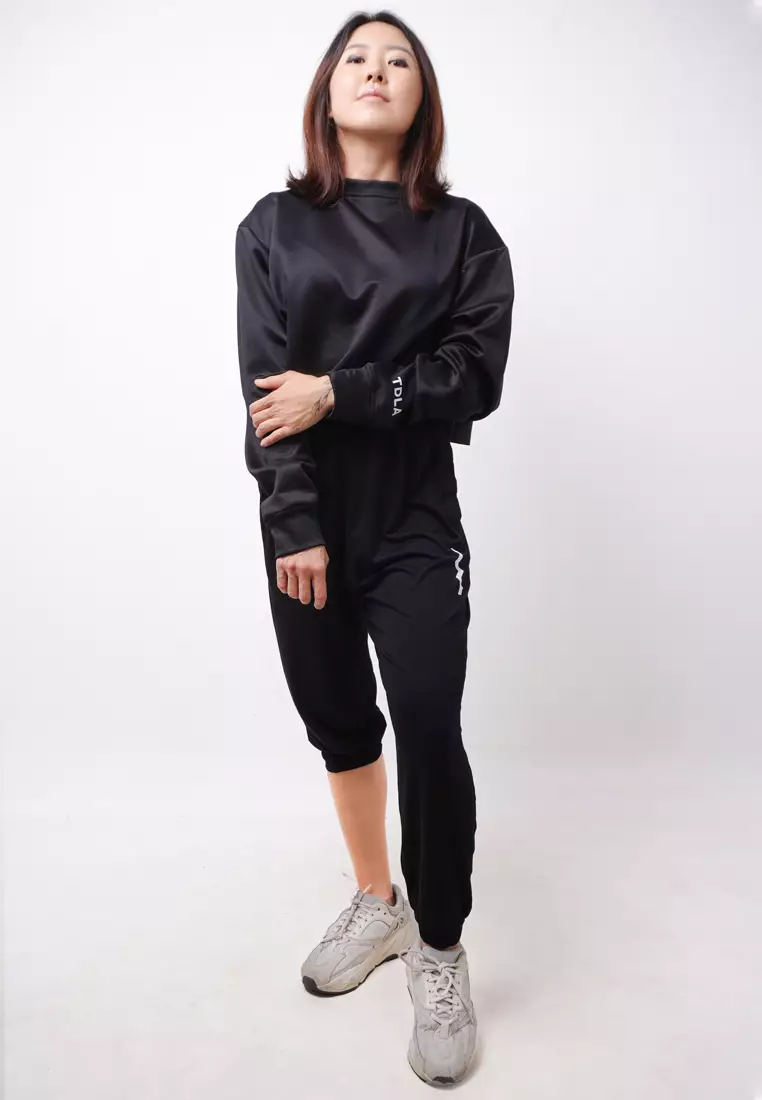 LTE14 TDLA Wrist Sweater Croptop Oversize Long Sleeve Kaos Casual Wanita Hitam