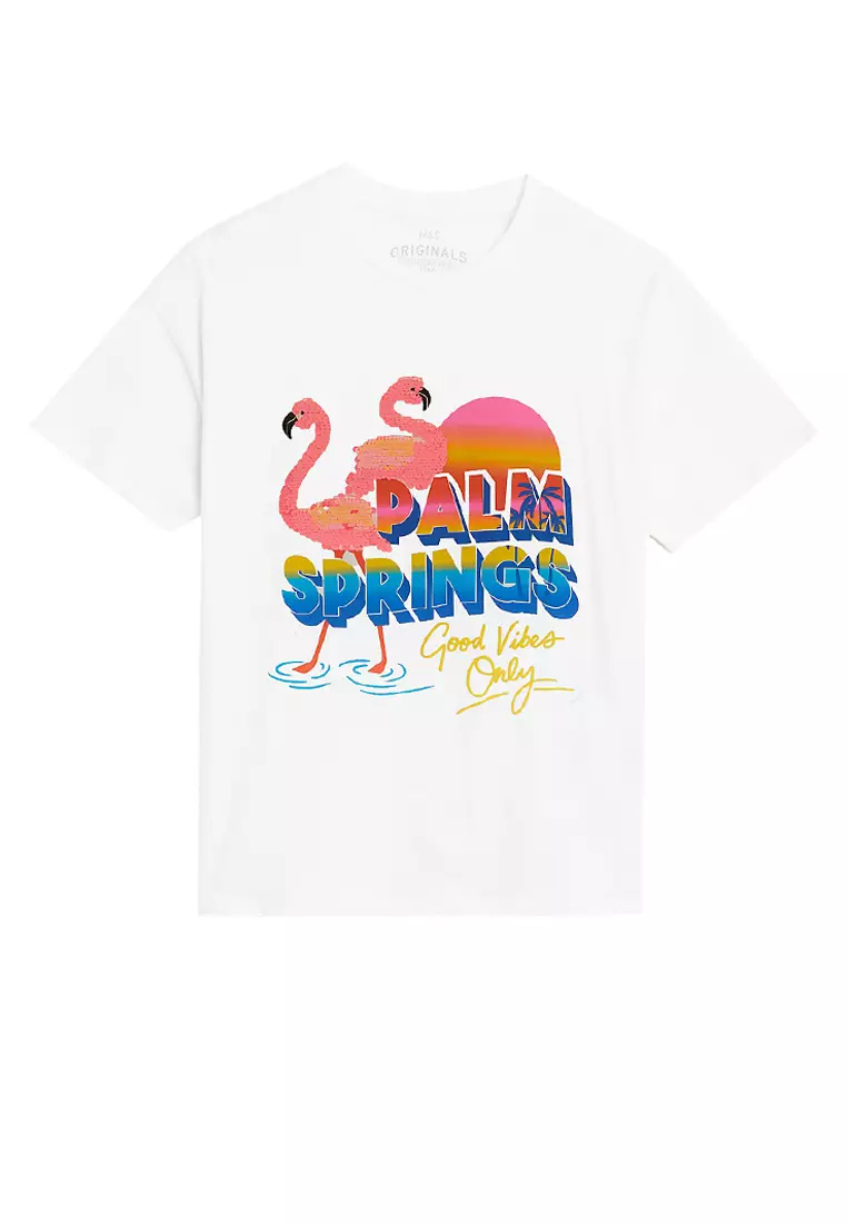 Pure Cotton Sequin Flamingo T-Shirt