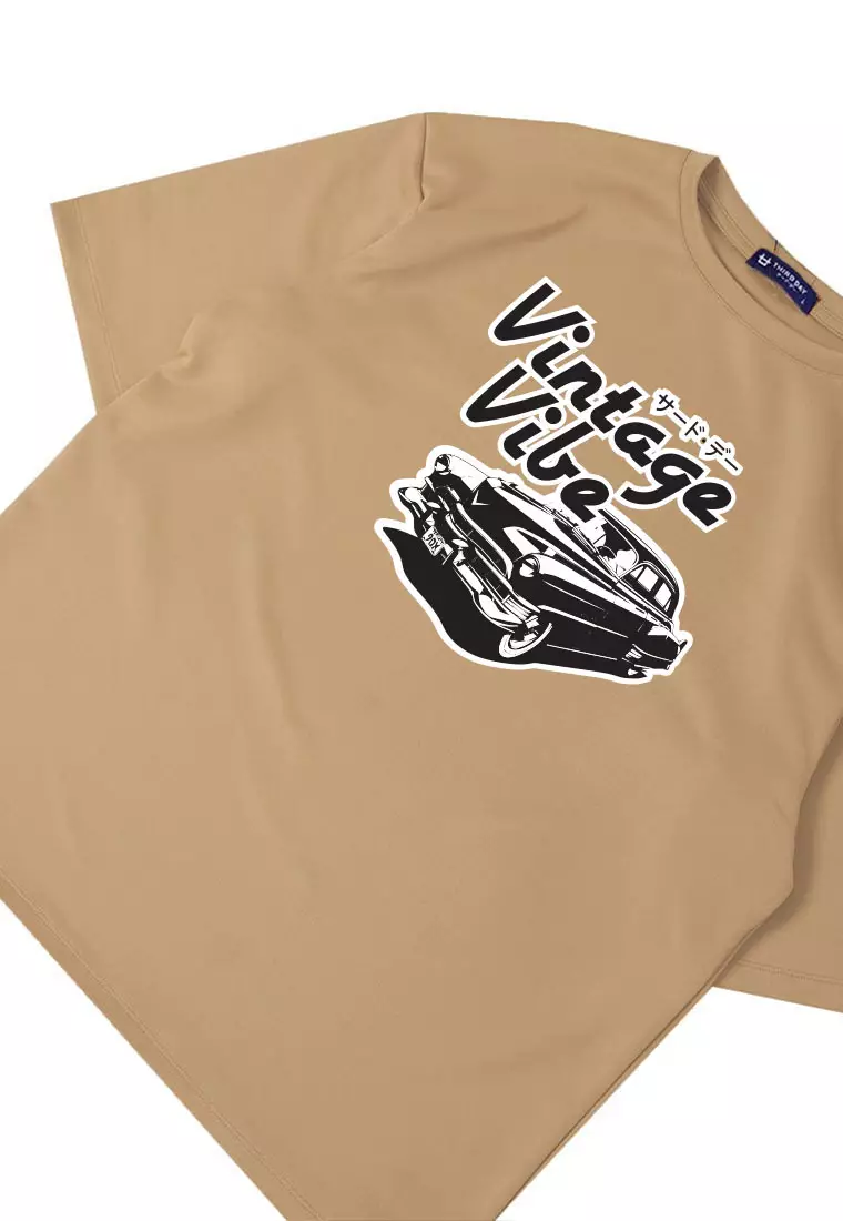 MTS08 Kaos Oversize Gambar Mobil Vintage Bahan Scuba Tebal "vintage vibe" Khaki